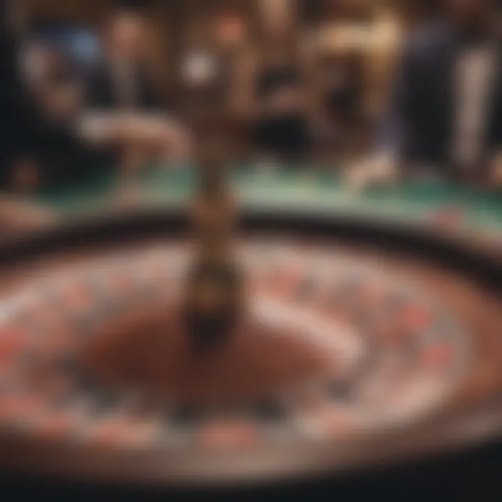 A roulette wheel in action with focused players