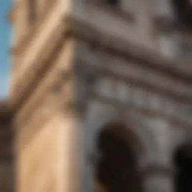 Close-up of architectural details on a Palazzo tower, emphasizing its rich historical significance