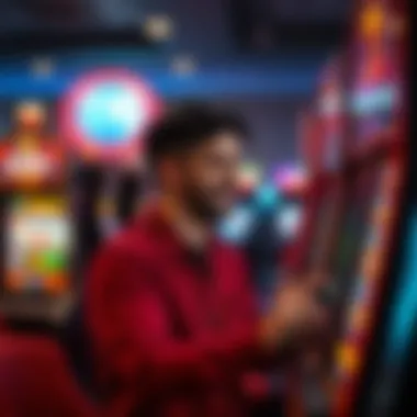 Player Engagement through Voice Activation A player joyfully engaging with a voice-activated slot machine.