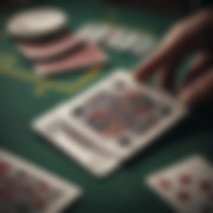 A close-up view of blackjack cards laid out on a felt table