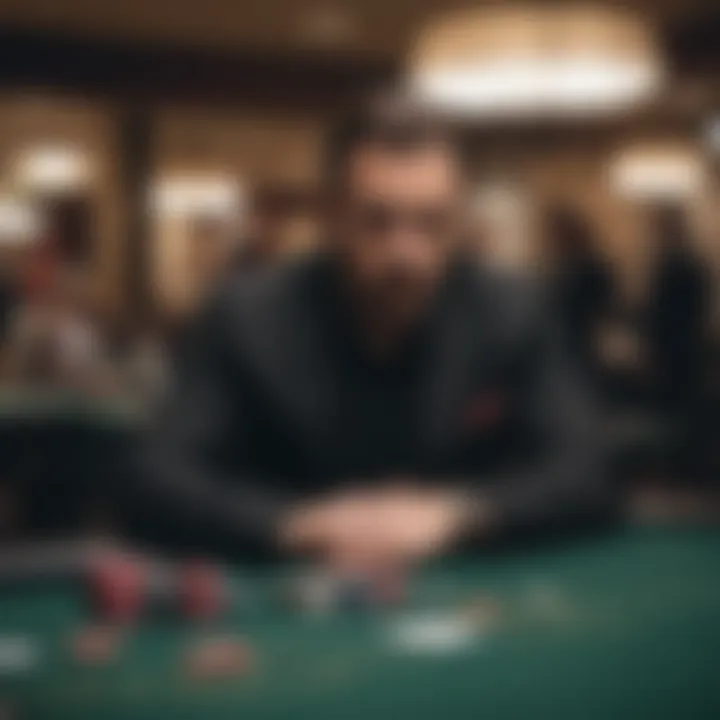 A player contemplating their next move at a blackjack table