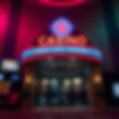 Entrance of a Casino with Vibrant Signage Casino entrance showcasing vibrant signage