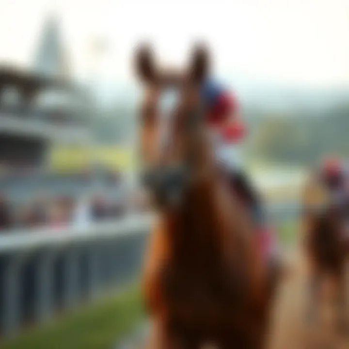 A close-up of a winning horse crossing the finish line at Fonner Park