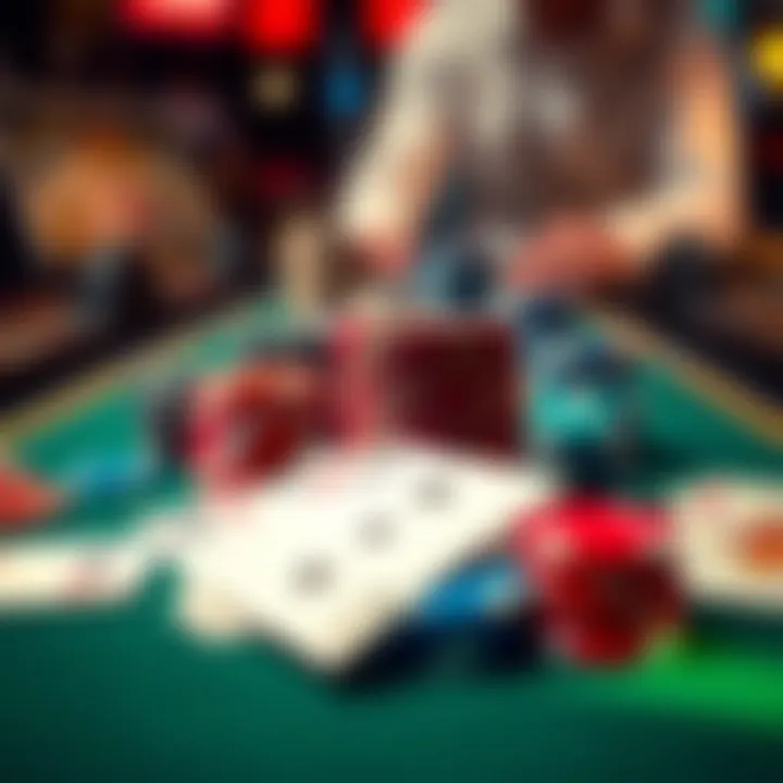 Strategic Poker Setup A close-up of poker chips and cards laid out strategically.