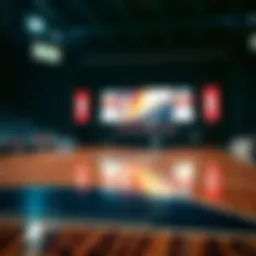 An illustration depicting a basketball court with underdog teams highlighted