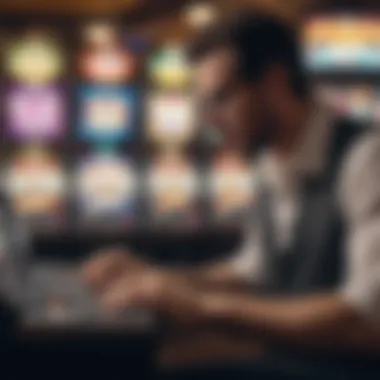 A strategic player analyzing slot machine odds on a laptop