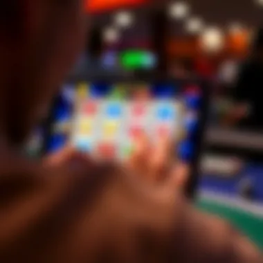 A close-up of a player engaging with an online slot game on a tablet device