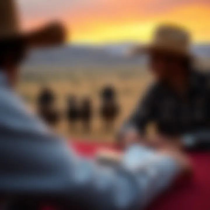 A vibrant Texas landscape with cowboys in the background, symbolizing the cowboy heritage of the game.