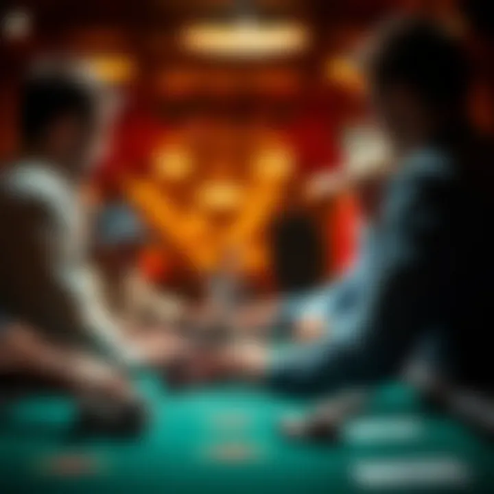 An intense moment at a poker table, capturing the strategic elements of Texas Hold'em play.