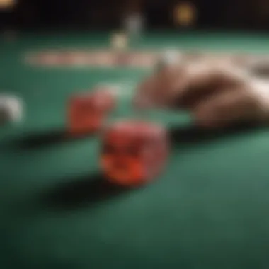 Dice being thrown on a craps table during gameplay