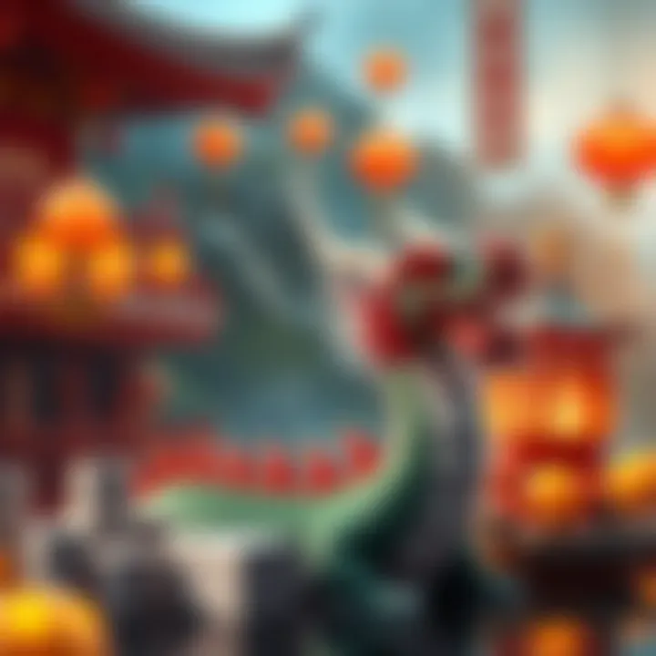 Asian Cultural Themes in Floating Dragon An illustration depicting the unique thematic elements inspired by Asian culture found in the Floating Dragon slot.