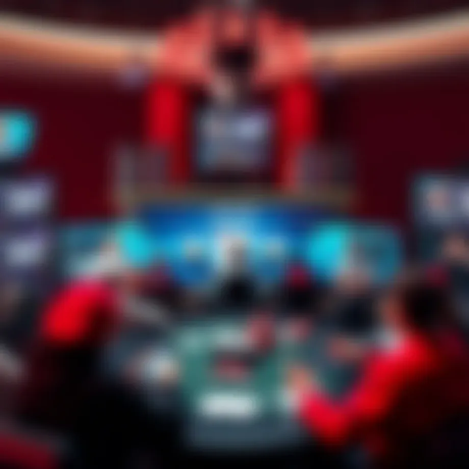 An intricate layout of online poker platforms showcasing various group interactions