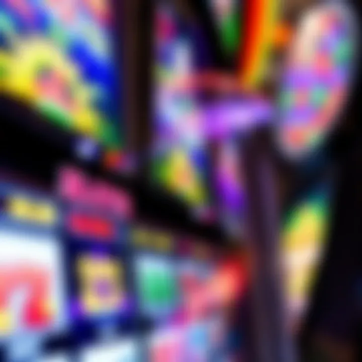 Close-up of a vibrant slot machine display with colorful graphics