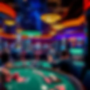 Interior of a casino featuring diverse gaming tables and enthusiastic players engaged in games