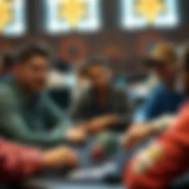 A group of players engaged in a poker match emphasizing interaction