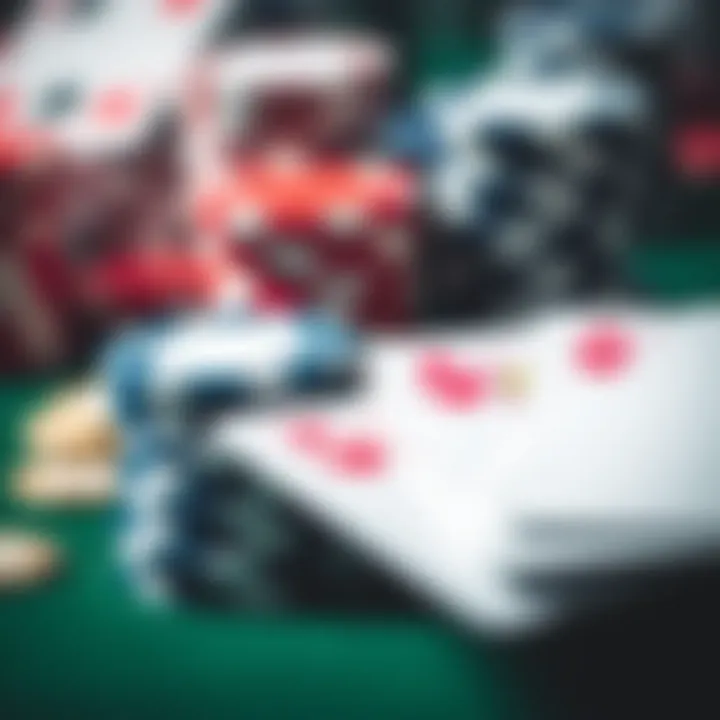 Close-up of poker chips and cards to highlight gameplay strategy