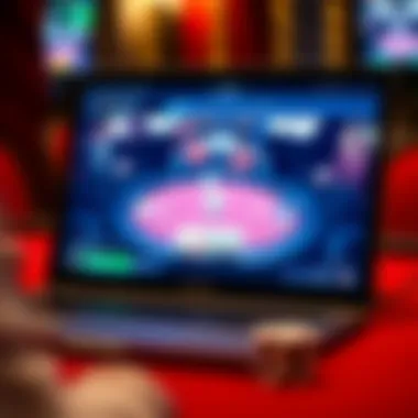 A sleek laptop displaying a poker game in progress