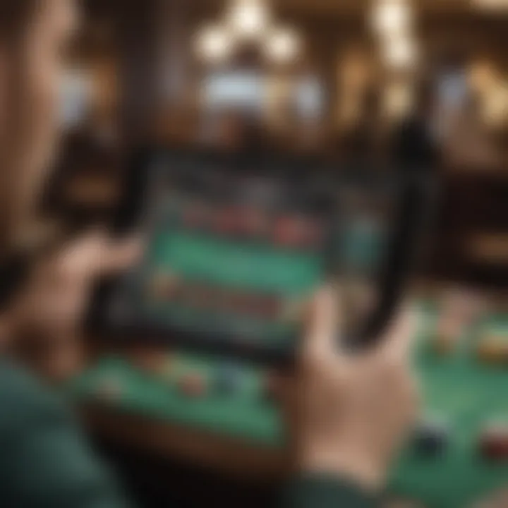 A user navigating through a gambling app on a tablet.