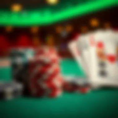 Essentials of Poker: Chips and Cards A close-up shot of poker chips and cards, symbolizing the games played within the poker room.