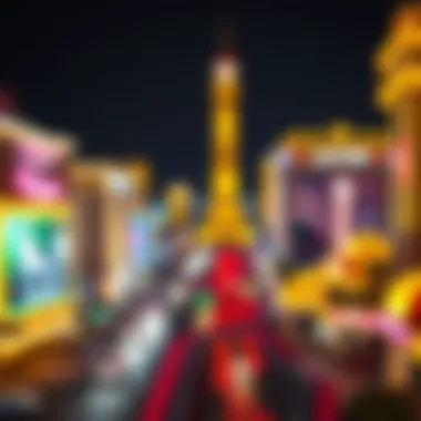 A dazzling view of the Las Vegas Strip at night showcasing vibrant lights