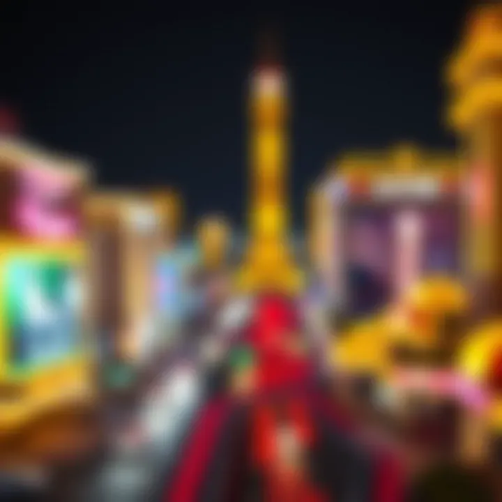 A dazzling view of the Las Vegas Strip at night showcasing vibrant lights