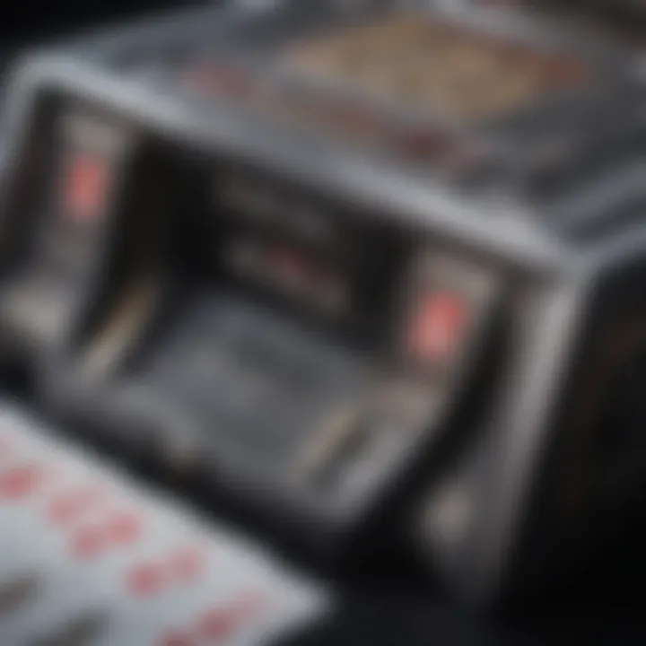 Close-up view of a Las Vegas style card shuffler in action, showcasing its intricate design