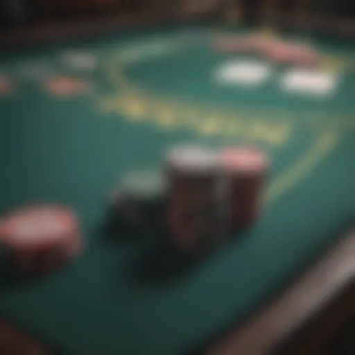 A strategic poker table setup with chips and cards