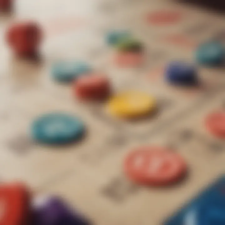 Close-up of bingo cards and markers in a lively gaming environment.