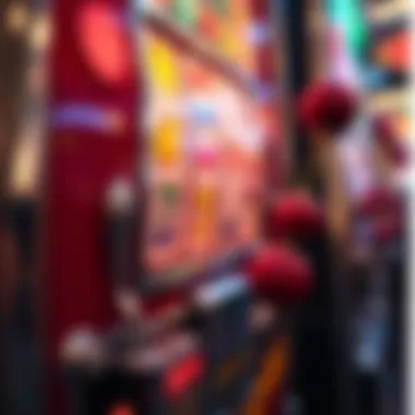 Close-up of a classic cherry slot machine showcasing its vibrant fruit symbols and lever mechanism.