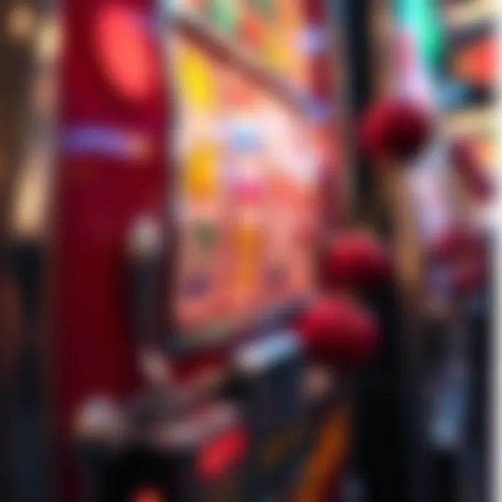 Close-up of a classic cherry slot machine showcasing its vibrant fruit symbols and lever mechanism.