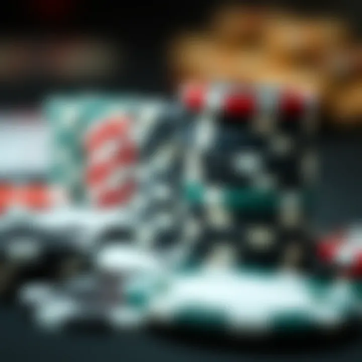 Strategic Poker Chips Arrangement Close-up of poker chips stacked