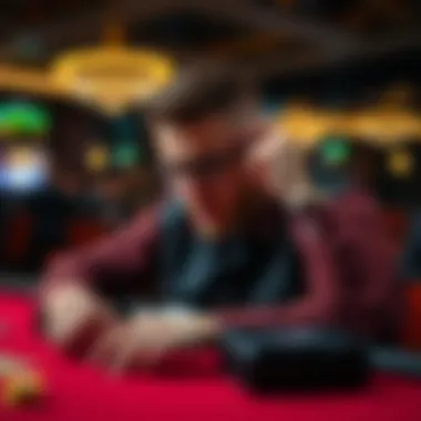 Player Analyzing Betting Strategies in Blackjack Strategic player contemplating blackjack betting options