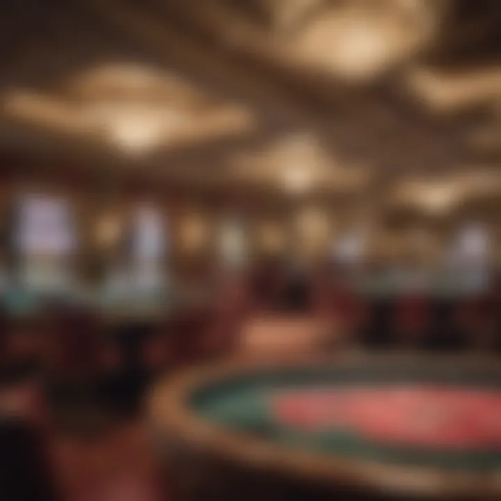 Elegant casino interior showcasing gaming tables.