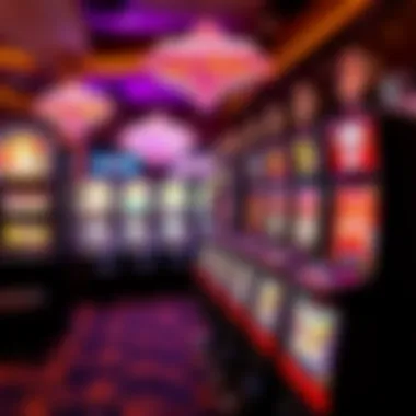 A vibrant display of Las Vegas slot machines showcasing various themes and designs