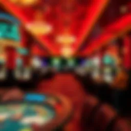 A vibrant casino floor bustling with activity and dynamic lighting