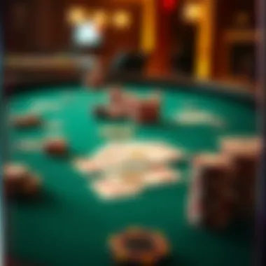 A visual representation of a poker table with chips and cards laid out