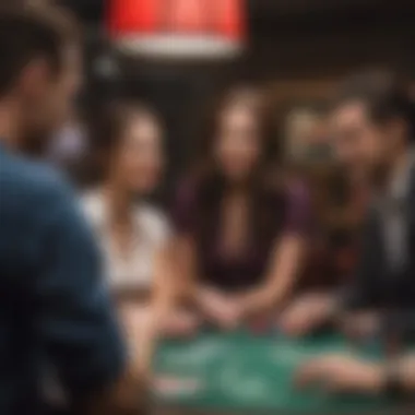 Engagement at the Poker Table Hostess interacting with players at a high-stakes table